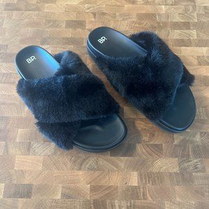 BP. Zoe Cross Band Faux Fur Slide Sandal